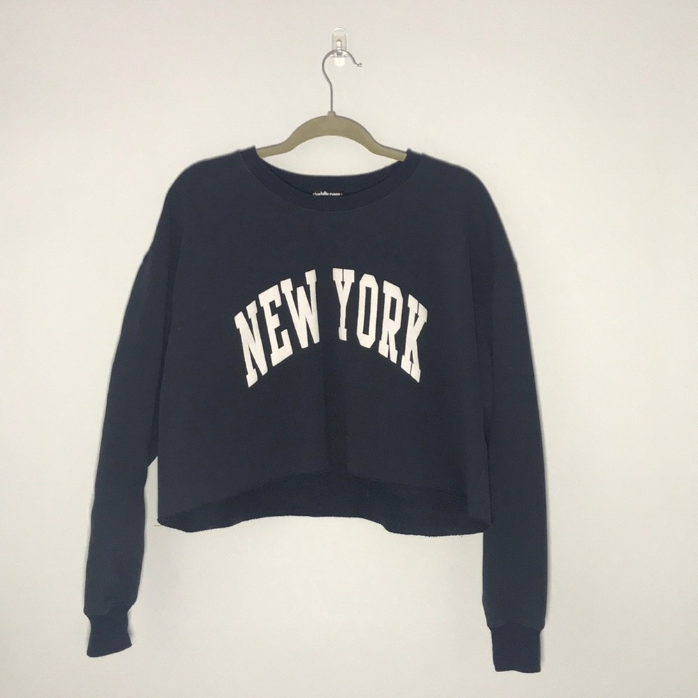 navy blue cropped oversized pullover